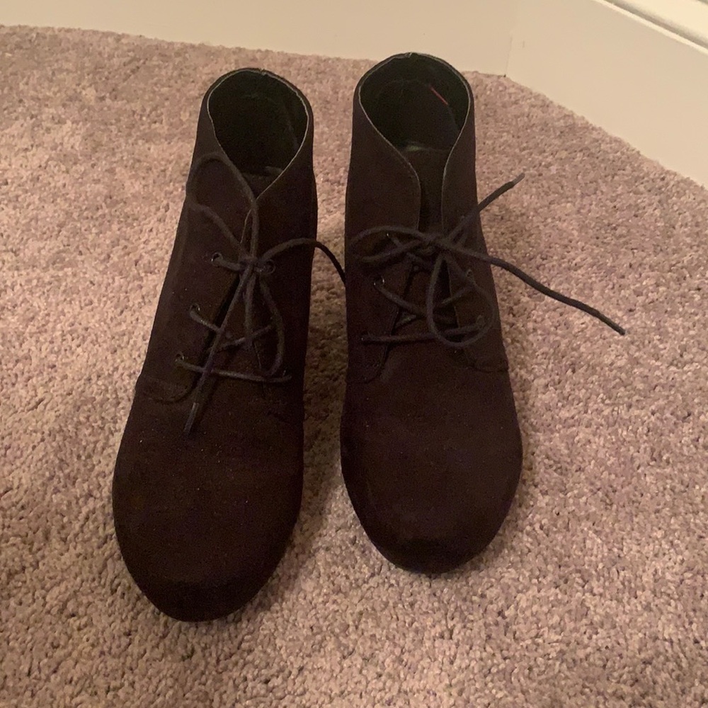 Faux suede wedge booties